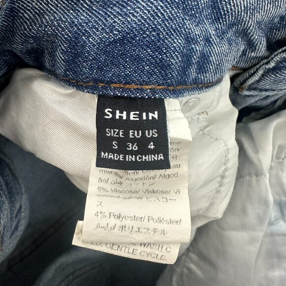 Shein Distressed Flare Women's size 4 Medium Wash Blue Denim Jeans - Picture 3 of 5